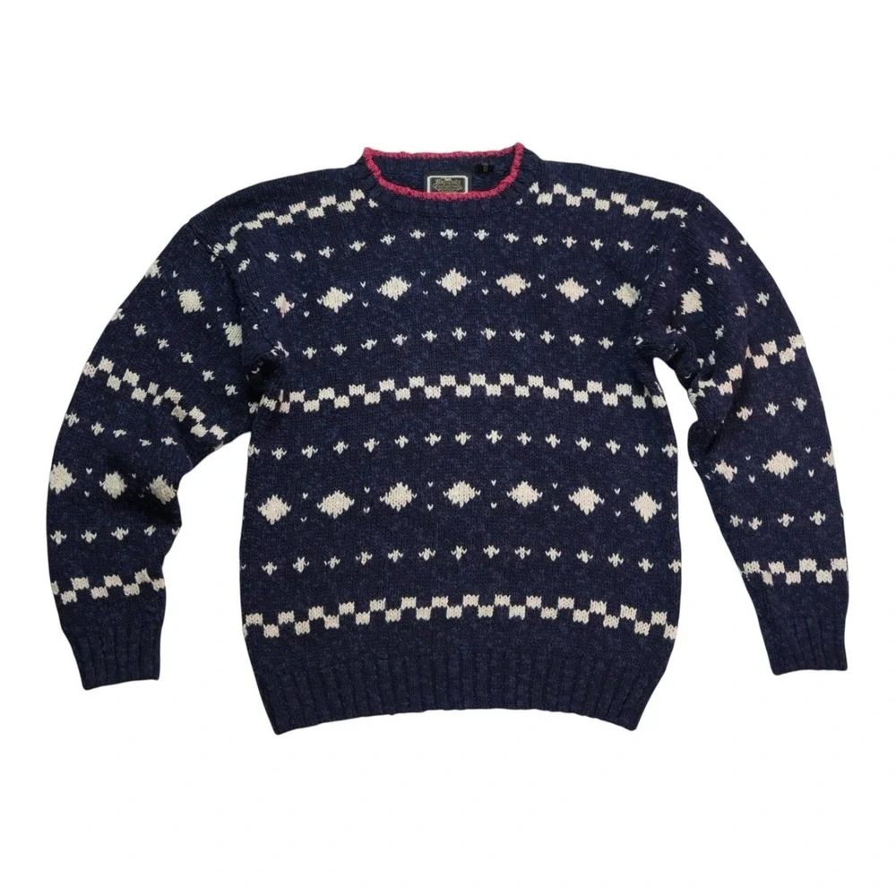 Britches of Georgetown Sweater L Navy Fair Isle Silk Cotton Blend Crewneck